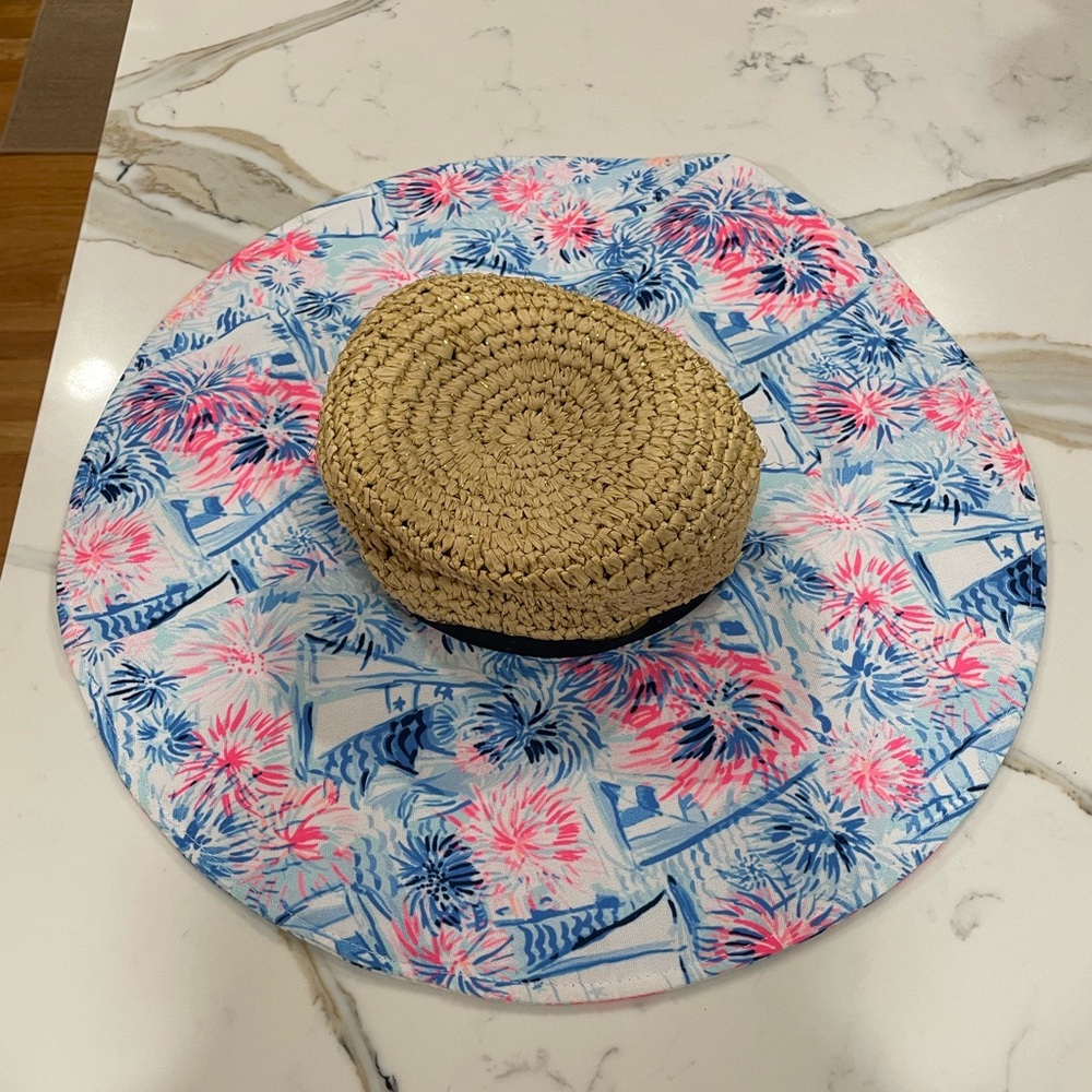 Lilly Pulitzer Blue and Pink Floral Straw Hat